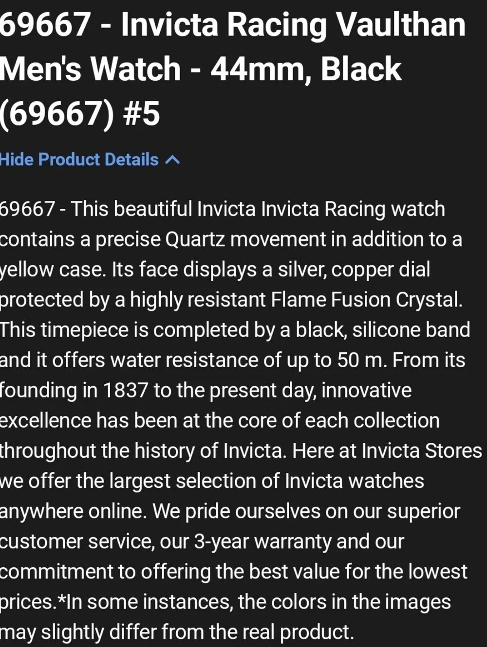 Invicta Racing Black Yellow 69667 Chronograph Men's 44.5mm Vaulthan Watch Unisex